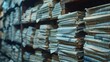 Archival stacks of newspapers capturing history in print in journalistic storage