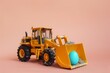 Front loader machine toy with an blue Easter egg. AI generative art