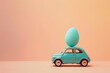 Easter concept with an egg on the miniature car. AI generative art