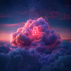 Wall Mural - A cloud with a glowing red lock on it