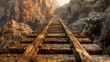 Old Railroad Tracks Leading Through Rocky Terrain
