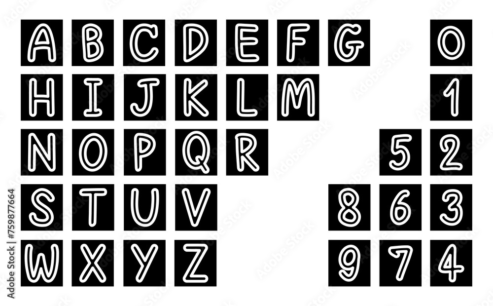Outline Square Lettering Simple handwritten outline block fonts set. Handwriting universal ...