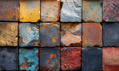 Wall Mural - Abstract background texture made of colored stone tiles.