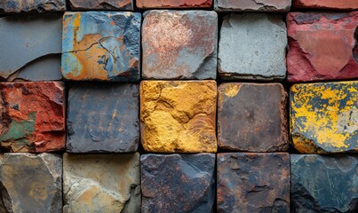 Wall Mural - abstract background texture made of colored stone tiles.