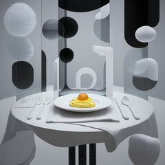 Sticker - scrambled eggs in a white plate on the table