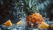 water splashes falling pineapple, Generative AI,