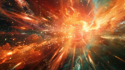 Wall Mural - vivid digital representation of hyperspace travel with explosive light streaks and particles rushing