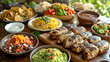 Variety of mexican food served on wooden table. Cinco De Mayo, national holiday mexico