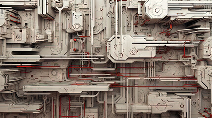 Wall Mural - background with metallic panels texture, wires and circuit. spaceship hull wall technology backgroun