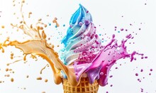 Ice Cream Cone Explosion On White Background
