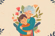 Grandparent's Day flat design illustration poster with grandma embracing her grandchild