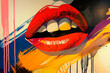 Pop art painting of  vibrant red lips exuding a sense of joy, passion, and sensuality.