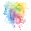 Multicolored watercolor explosion on a white backdrop, an abstract showcase of art and spontaneity.