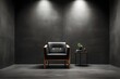 A chair in a beam of studio light in the dark room, a cinematic scene. Interior texture for display product. Darkness concept. Ideal candidate for vacancy concept