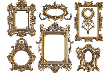 Wall Mural - Set of Golden luxury border frame design on transparent background or Decorative vintage floral ornament frames