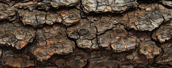 Detailed view of the intricate patterns and textures on the bark of a tree trunk, showcasing the natural rugged surface up close.