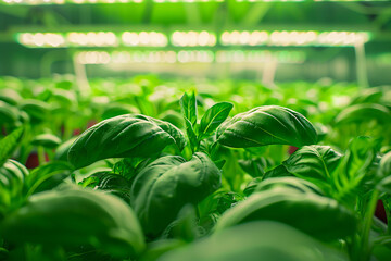 Wall Mural - Fresh Green Leaves of Vegetables Growing in Agricultural Greenhouse