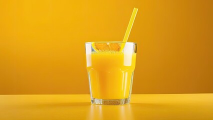 Two glasses of orange juice on a yellow background.