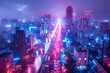Rain-splattered windshield with a kaleidoscope of city lights, evoking a feeling of a nocturnal urban journey. Diverse city illuminations blurred behind a raindrop-covered glass, capturing the essence