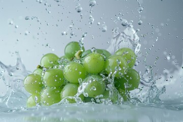 Green grapes with water splash on a white background. Studio shot.