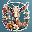 Close-Up Beisa Oryx Portrait with Floral Sticker on Dark Background Gen AI