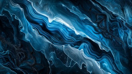 Poster - Abstract painting featuring splashes and swirls of blue and white colors.