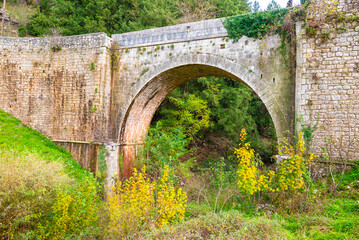 The stone bridge at the entrance of Dimitsana village in Peloponnese, Arcadia, Greece