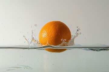 Poster - Orange dropped into water with splash on white background, studio shot.