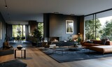 Fototapeta Sport - Modern interior design, accentual, subtle living room with fireplace