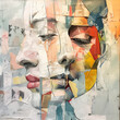Abstrakte Illustration: Das malerische Doppel-Porträt einer Frau. KI generiert.