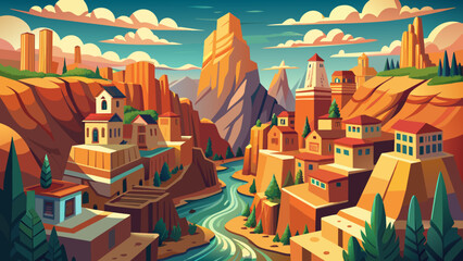 A small city between two canyons Landscape backround