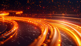 Fototapeta Uliczki - Speeding Cars on Highway at Night, Motion Blur and Light Trails