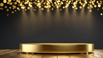 Wall Mural - golden podium for the product, background with bokeh effect