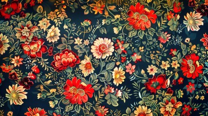 Wall Mural - Slavic fabric pattern. Traditional floral beautifully folded textile with ornaments