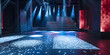 A modern product platform with interactive light projections on the floor, creating an engaging and immersive presentation spac
