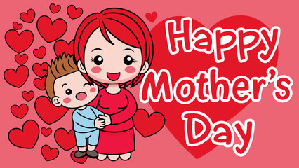 Wall Mural - Mothers day typography with cartoon vector illustration