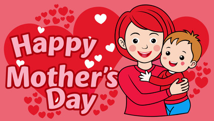 Wall Mural - Mothers day typography with cartoon vector illustration