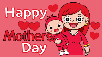 Wall Mural - Mothers day typography with cartoon vector illustration