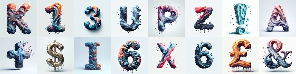 Liquid 3D Lettering Typeface. AI generated illustration