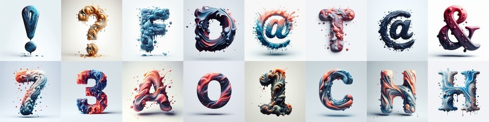 Liquid 3D Lettering Typeface. AI generated illustration