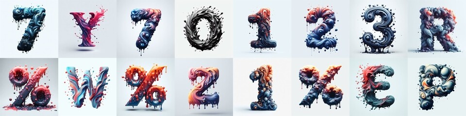 Liquid 3D Lettering Typeface. AI generated illustration