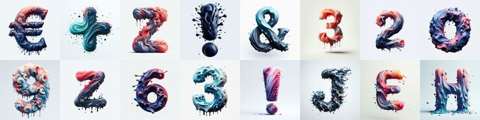 Liquid 3D Lettering Typeface. AI generated illustration