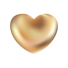 Wall Mural - Golden realistic heart icon on white background. 3d vector illustration.