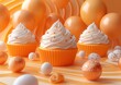 Delicious Cupcakes Amidst a Sea of Orange Balloons and Decorations, Perfect for Celebrations and Joyful Gatherings
