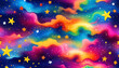 A close-up of a colorful, detailed design featuring a starry night and splashes of color