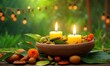 Tamil New Year, burning candle and bamboo leaf 