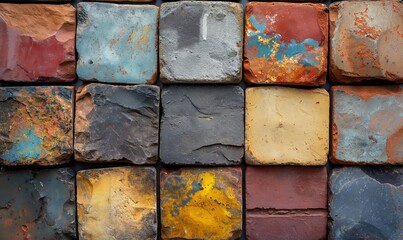 Wall Mural - abstract background texture made of colored stone tiles.