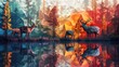 Abstract low poly background presents geometric animals in colorful ecosystem