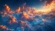 Cinematic and realistic fantasy sky featuring fluffy