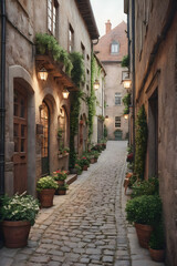  A Timeless Walkway: Step back in time with this charming alley in a historic town, brimming with architectural details and a cozy atmosphere. generative AI